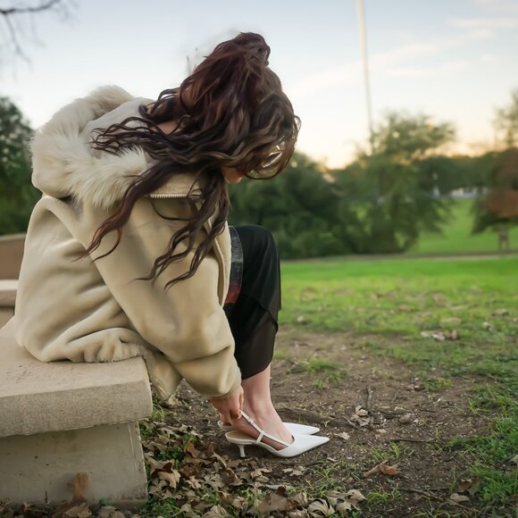 Sling Fling High White Heels – 55mm Leather Slingback Pumps, Comfortable - Picture 9 of 10